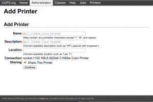 CUPS Web Interface - Add Printer Name & Description