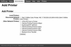 CUPS Web Interface - Add Printer